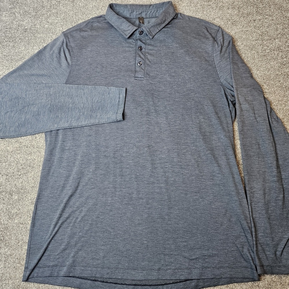 Lululemon Mens Longsleeve Polo Shirt Size XL Blue Athleisure Stretch Soft